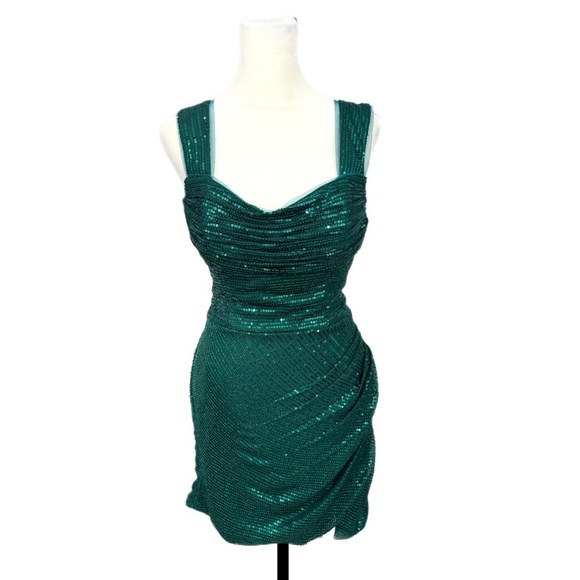 EAST COAST BELLA Green Sequin Cocktail Dress Sleeveless Tie Back Mini Women Sz M - Picture 3 of 16